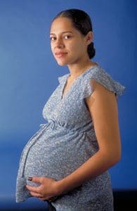 Woman Pregnant Blue Background